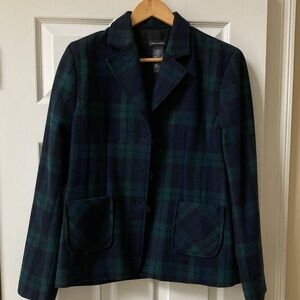 Lord n Taylor Women's Tartan Blazer - Navy and Forest Green